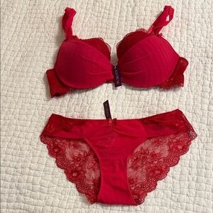 Adore Me Red Lace Push-Up Bra & Lace Bikini Set